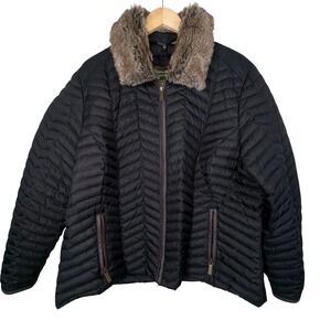 Eddie Bauer Goose Down Quilted Coat Women's XL* Faux Fur Detach Collar Chores